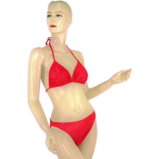 2-Piece Red Checkered Halter-Top Bikini Swimwear M (PS24)