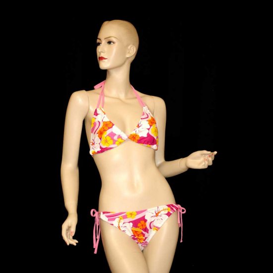 2-Piece White Pink Hibiscus Floral Bikini Swimwear Petite S (LB4)