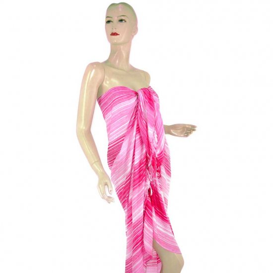Pink Stripes Print Sarong Pareo Skirt Dress Wrap Shawl Beach Cover-Up (MP140)