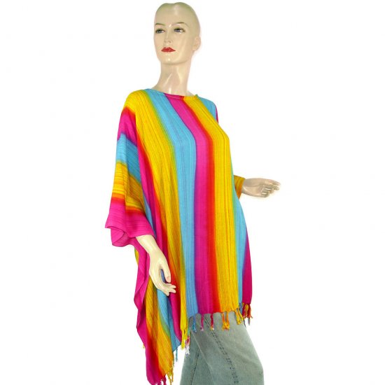 Pink Blue Yellow Stripes Poncho Tunic Kaftan Caftan Blouse Maternity Pregnancy ONE SIZE (MN5607)
