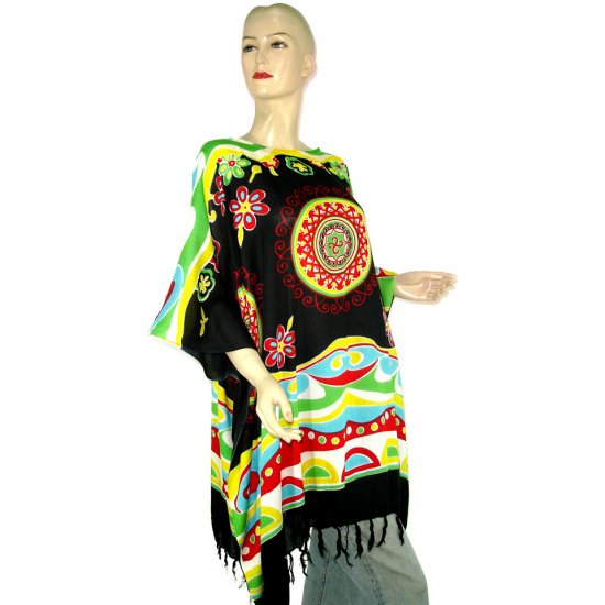 Black Abstract Floral Print Poncho Tunic Kaftan Caftan Blouse Maternity Pregnancy ONE SIZE (MN5971)