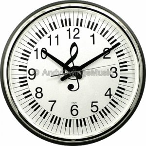 Keyboard & G-Clef Design Wall Clock 18" Round - Music Gift