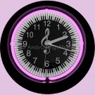 Neon Light Keyboard & G-Clef Design Wall Clock in Pink - Music Gift