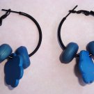 Free Shipping! Handcrafted Polymer Clay Blue Bead Hoop Earrings