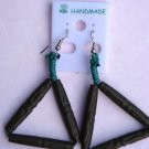 Free Shipping! Polymer Clay Handcrafted Dark Green Bead Triangle Earrings