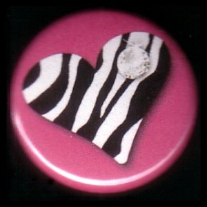 1" Inch Zebra Print Heart on Hot Pink Background Punk Princess Button Badge Pin - 0749