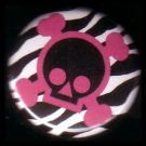 1" Inch Black Skull and Crossbones on Zebra Print Background Punk Princess Button Badge Pin - 0752
