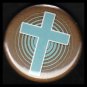 Turquoise Cross on Brown Background, One Inch Religious Button Badge Pin - 1133