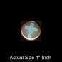 Turquoise Cross on Brown Background, One Inch Religious Button Badge Pin - 1133