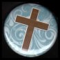 Brown Cross on Turquoise Pattern Background, One Inch Religious Button Badge Pin - 1136