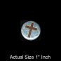 Brown Cross on Turquoise Pattern Background, One Inch Religious Button Badge Pin - 1136