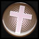 Pink Cross on Brown Background, One Inch Religious Button Badge Pin - 1141
