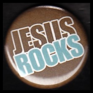 Jesus Rocks on Brown Background, One Inch Religious Button Badge Pin - 1144