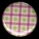 Pretty in Plaid in Green and Pink, 1 Inch Pin Back Button Badge  - 1058
