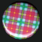 Pretty in Plaid in Red Green and Blue, 1 Inch Pin Back Button Badge  - 1070