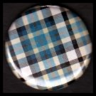 Pretty in Plaid in Shades of Blue and White, 1 Inch Pin Back Button Badge  - 1081
