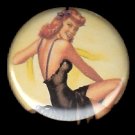 Mid Century Pin Up Girl in Black Lingerie, Retro 1 Inch Button Badge Pin - 1105