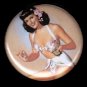 Mid Century Pin Up Girl with Flowers in Hair, Retro 1 Inch Button Badge Pin - 1109