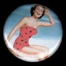 Mid Century Pin Up Girl in Polka Dot Swimsuit, Retro 1 Inch Button Badge Pin - 1110