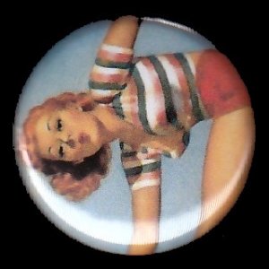 Mid Century Pin Up Exercise Girl, Retro 1 Inch Button Badge Pin - 1112