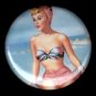 Mid Century Pin Up Girl Wearing Open Crown Turban, Retro 1 Inch Button Badge Pin - 1114