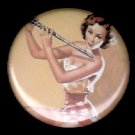 Mid Century Pin Up Girl Playing the Flute, Retro 1 Inch Button Badge Pin - 1115