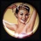 Mid Century Pin Up Girl with Ribbon in Hair, Retro 1 Inch Button Badge Pin - 1117