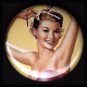 Mid Century Pin Up Girl with Ribbon in Hair, Retro 1 Inch Button Badge Pin - 1117