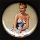 Mid Century Pin Up Girl with Victory Rolls in Hair, Retro 1 Inch Button Badge Pin - 1119