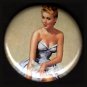 Mid Century Pin Up Girl with Victory Rolls in Hair, Retro 1 Inch Button Badge Pin - 1119