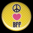 Peace Heart BFF on Yellow Polka Dot Background, 1 Inch Friendship Button Badge Pinback - 2162