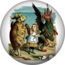 Alice with Mock Turtle and Gryphon, Alice in Wonderland 1 Inch Button Badge - 0059