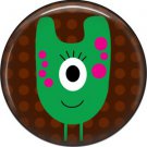 Not so Scary Green Monster on Brown Background, 1 Inch Pinback Button - 0023