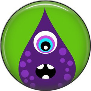 Not so Scary Purple Monster on Green Background, 1 Inch Pinback Button - 0018