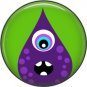 Not so Scary Purple Monster on Green Background, 1 Inch Pinback Button - 0018