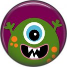 Not so Scary Green Monster on Purple Background, 1 Inch Pinback Button - 0014