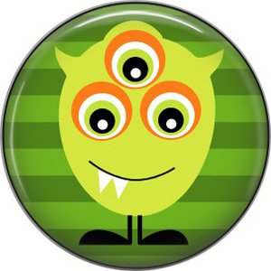 Not so Scary Green Monster on Stripe Background, 1 Inch Pinback Button - 0012