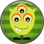 Not so Scary Green Monster on Stripe Background, 1 Inch Pinback Button - 0012