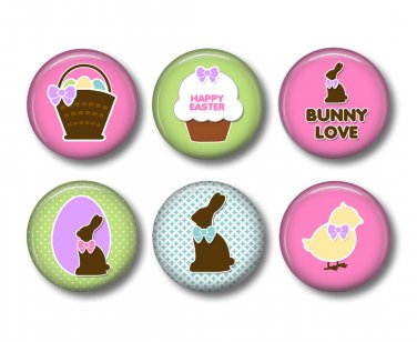 Easter Spring Time Bunny Love, 12 1 Inch Pinback Buttons - Set 1