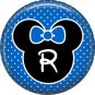 Mouse Ears with Blue Bow Letter R, 1 Inch Alphabet Initial Button Badge Pinback