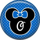 Mouse Ears with Blue Bow Letter O, 1 Inch Alphabet Initial Button Badge Pinback