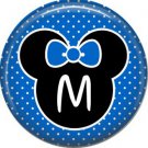 Mouse Ears with Blue Bow Letter M, 1 Inch Alphabet Initial Button Badge Pinback