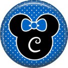 Mouse Ears with Blue Bow Letter C, 1 Inch Alphabet Initial Button Badge Pinback