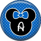 Mouse Ears with Blue Bow Letter A, 1 Inch Alphabet Initial Button Badge Pinback
