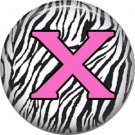 Pink X on Zebra Print Background, 1 Inch Alphabet Initial Button Badge Pinback