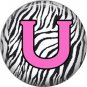 Pink U on Zebra Print Background, 1 Inch Alphabet Initial Button Badge Pinback