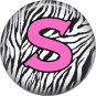 Pink S on Zebra Print Background, 1 Inch Alphabet Initial Button Badge Pinback