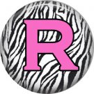 Pink R on Zebra Print Background, 1 Inch Alphabet Initial Button Badge Pinback