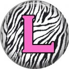 Pink L on Zebra Print Background, 1 Inch Alphabet Initial Button Badge Pinback