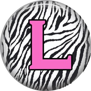 Pink L on Zebra Print Background, 1 Inch Alphabet Initial Button Badge Pinback